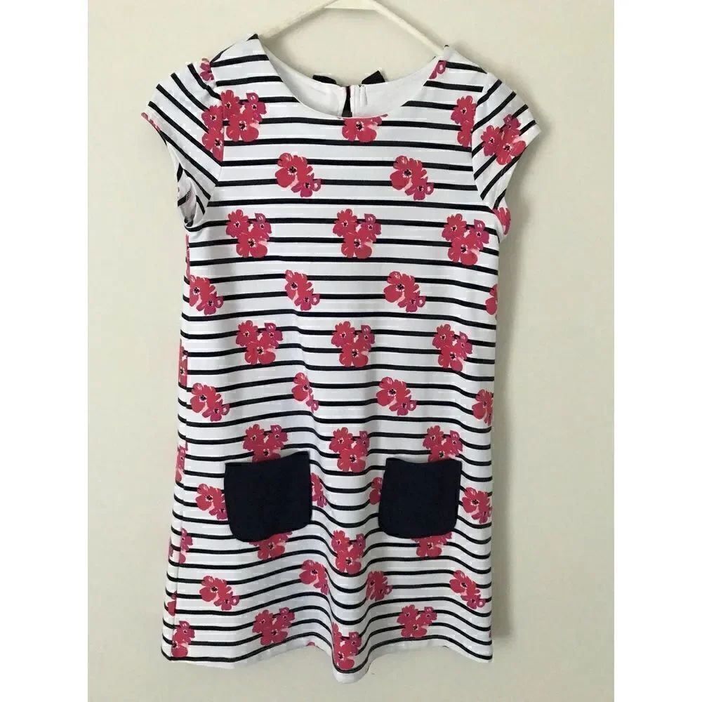 Gymboree White & Navy Stripe Floral Bow-Back Dress Size 10